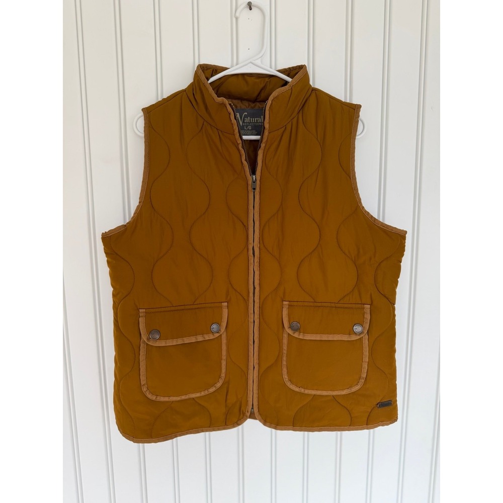 Natural reflection quilted puffer vest gold mustard brown hiking outdoor utility